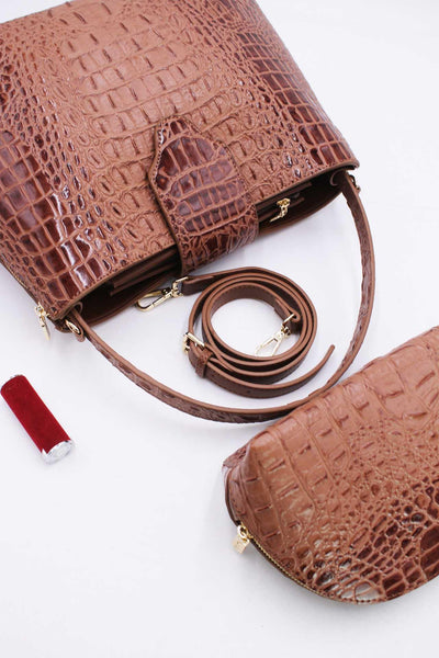 Anastasia - двойна дамска чанта - коняк