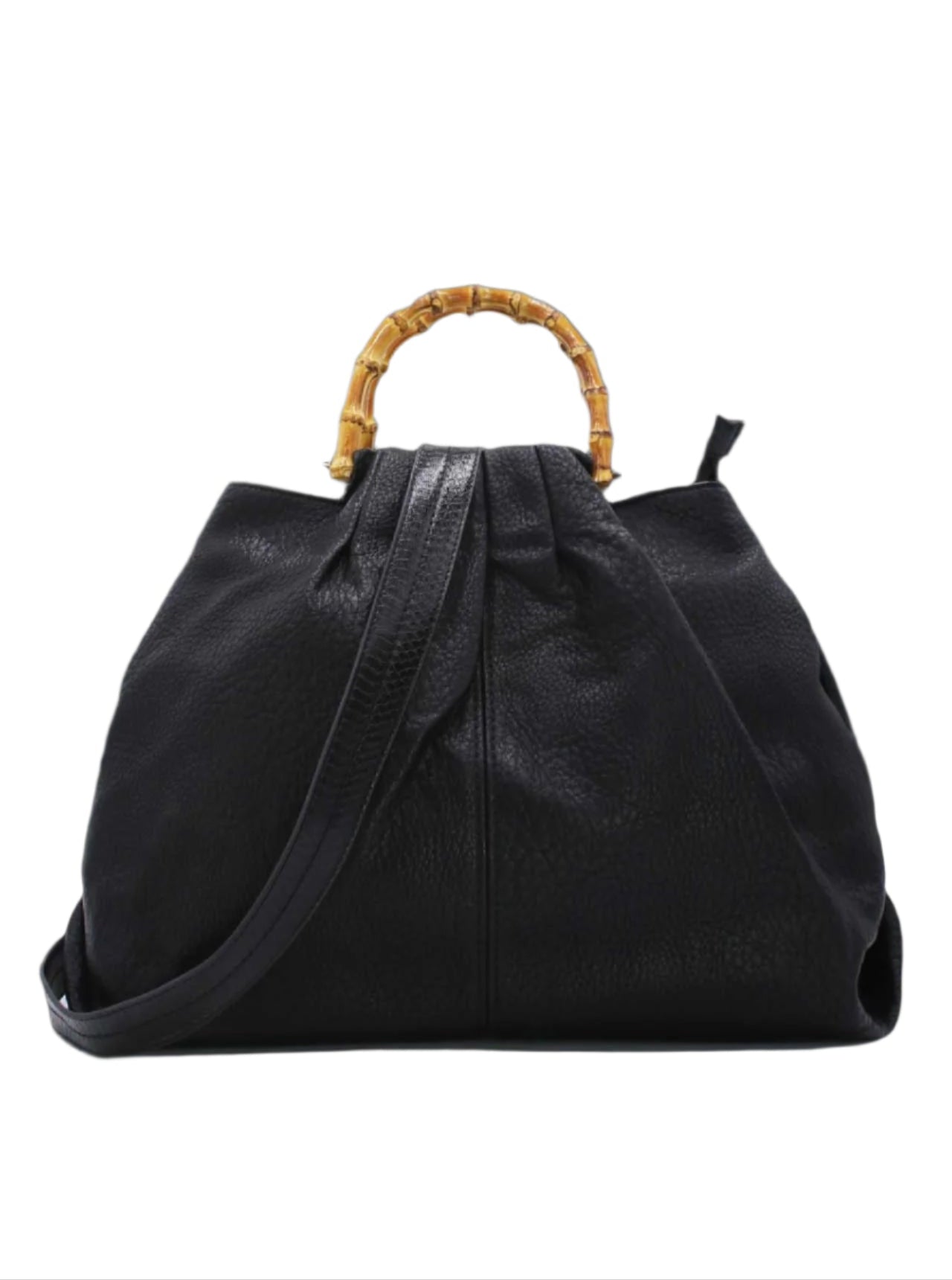 Dulce - шопър чанта с бамбуков елемент - черна