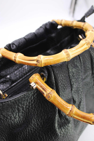 Dulce - шопър чанта с бамбуков елемент - черна