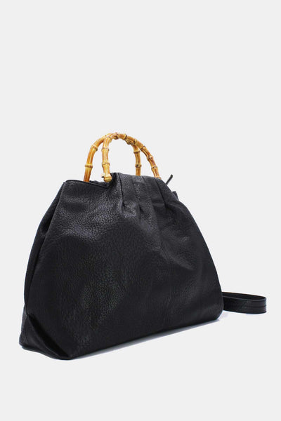 Dulce - шопър чанта с бамбуков елемент - черна