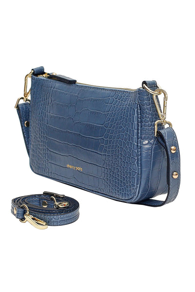 Kimberly - малка чанта от естествена кожа за рамо / крос боди - синя