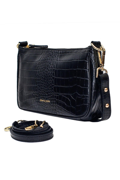 Kimberly - малка чанта от естествена кожа за рамо / крос боди - черна