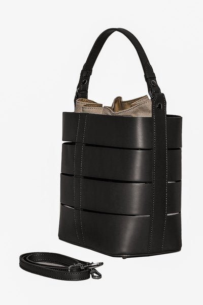 Earthy - бъкет чанта от естествена кожа - черна