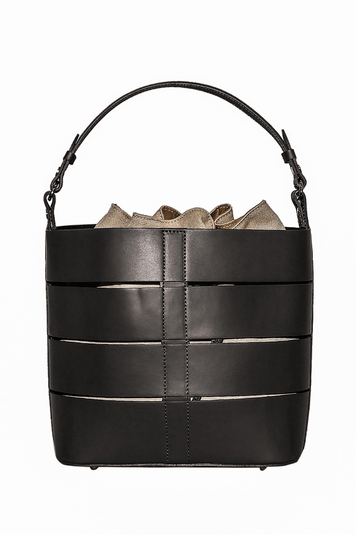Earthy - бъкет чанта от естествена кожа - черна
