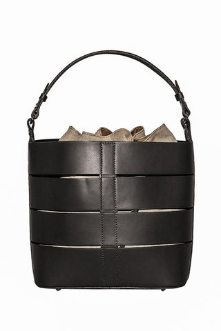 Earthy - бъкет чанта от естествена кожа - черна