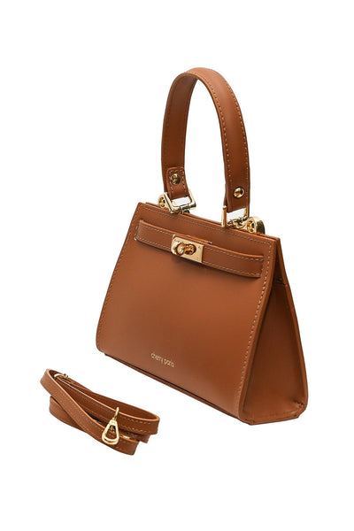 Cherry - елегантна чанта от естествена кожа - камел