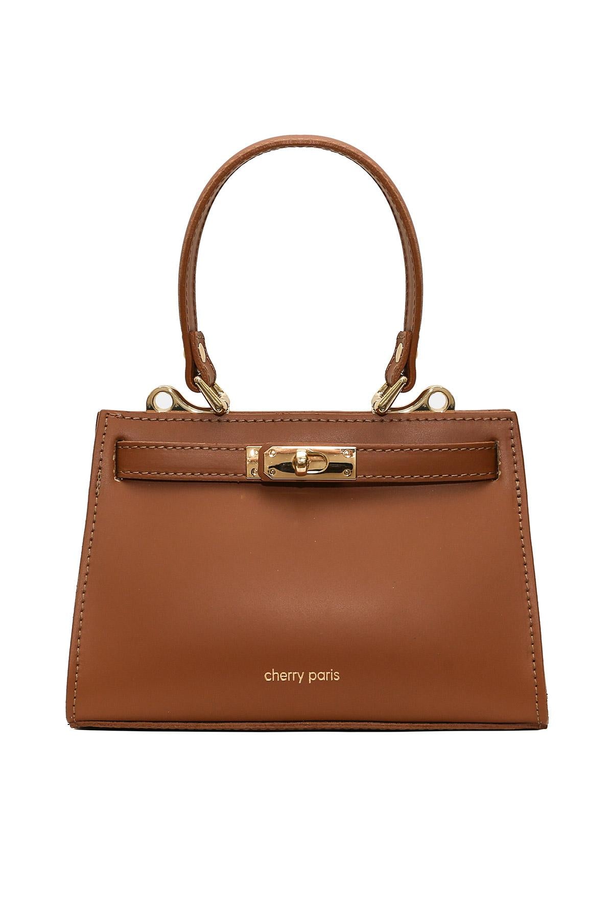 Cherry - елегантна чанта от естествена кожа - камел