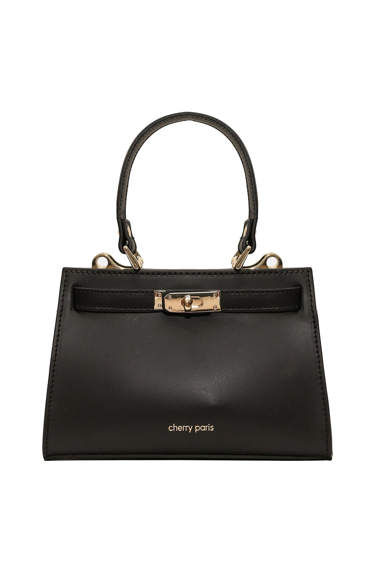 Cherry - елегантна чанта от естествена кожа - черна