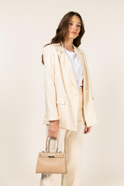 Cherry - елегантна чанта от естествена кожа - бежава