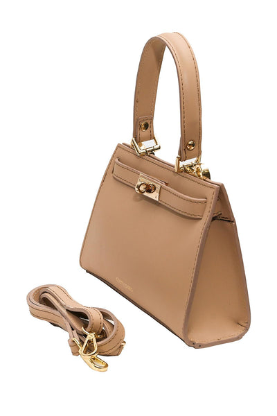 Cherry - елегантна чанта от естествена кожа - бежава