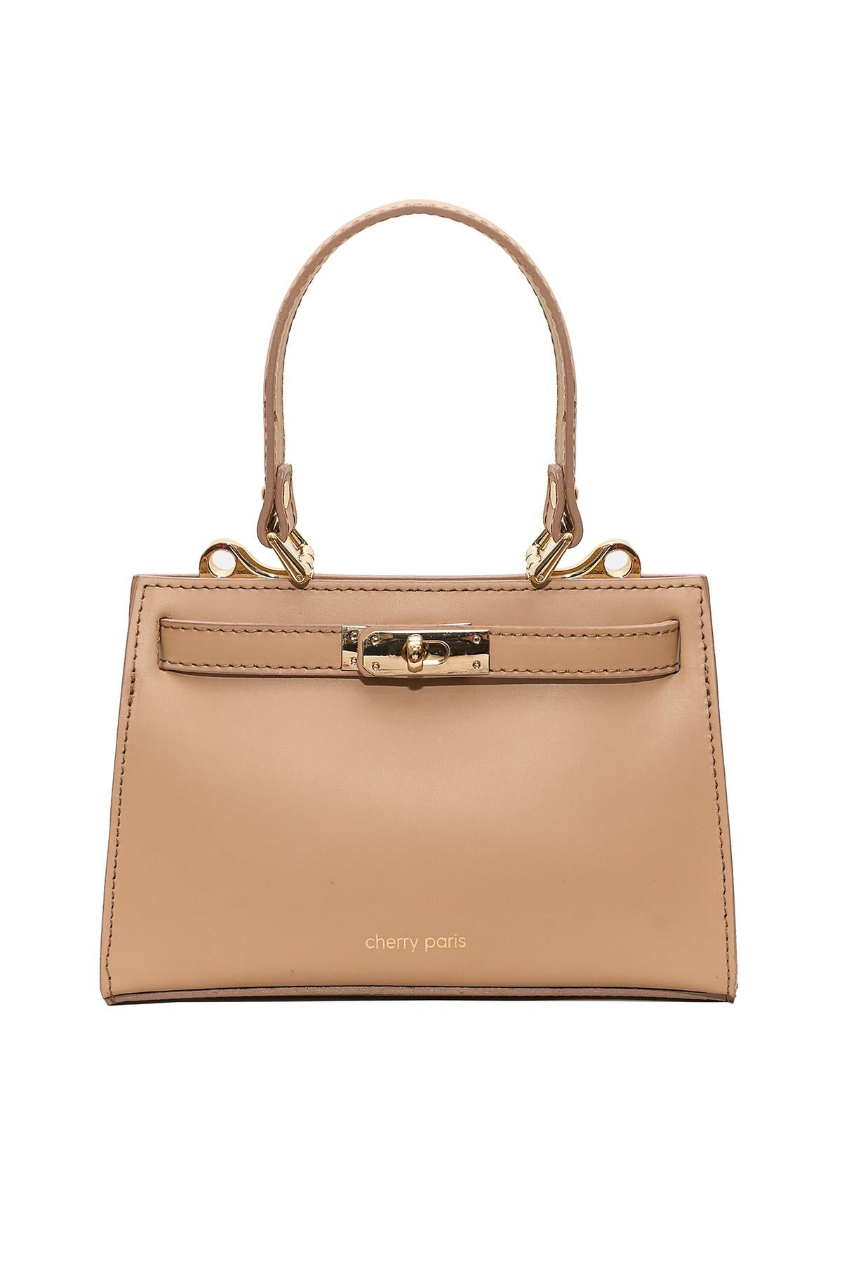Cherry - елегантна чанта от естествена кожа - бежава
