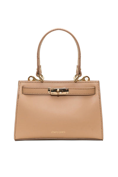Cherry - елегантна чанта от естествена кожа - бежава