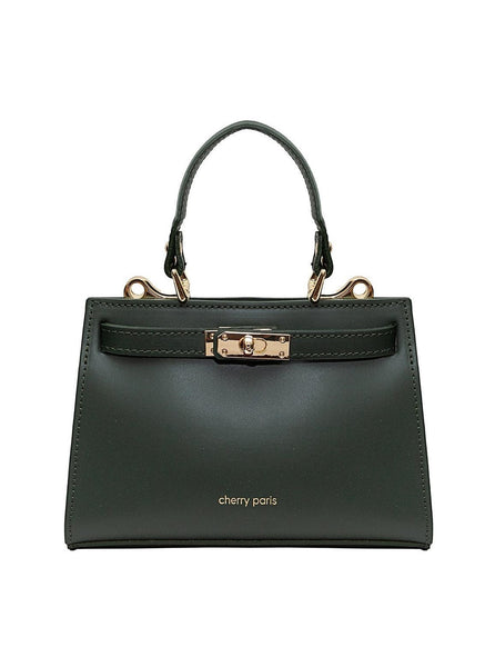 Cherry - елегантна чанта от естествена кожа - зелена