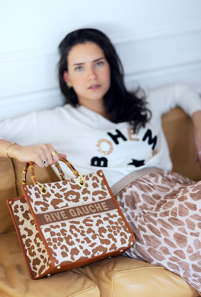 Rive Gauche - уникална чанта с бамбукови дръжки - камел