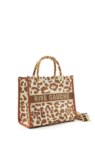 Rive Gauche - уникална чанта с бамбукови дръжки - камел