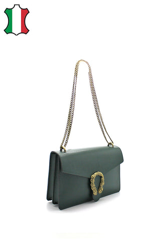 Dionysus - изтънчена чанта от естествена кожа и декоративен аксесоар - зелена