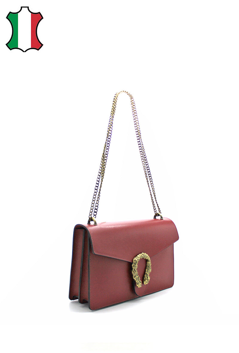 Dionysus - изтънчена чанта от естествена кожа и декоративен аксесоар - червена